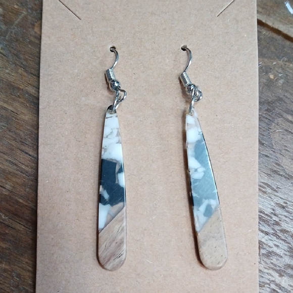 Handmade Jewelry - Elegant Silver and Marble Drop Earrings